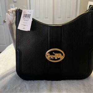 NWT COACH black pebbled leather HOBO
